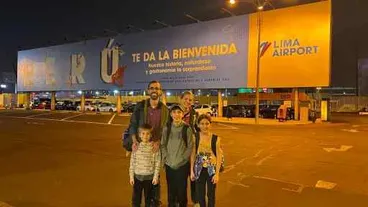 The Mitcham family arriving in Lima, Peru