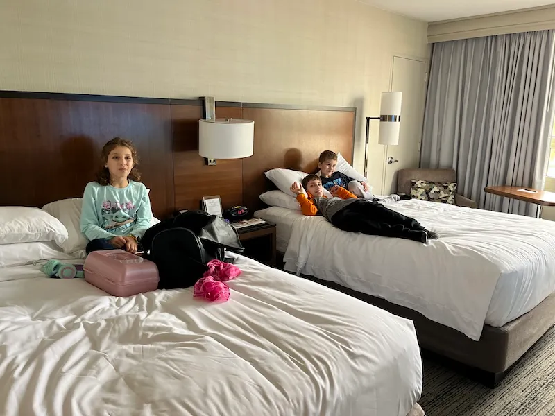 We stayed at a hotel in Houston when our flight got canceled.