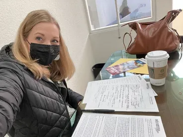 Amy studying in language school