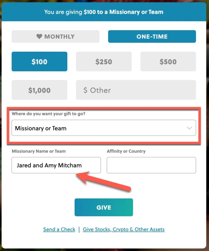 Giving to our ministry directly